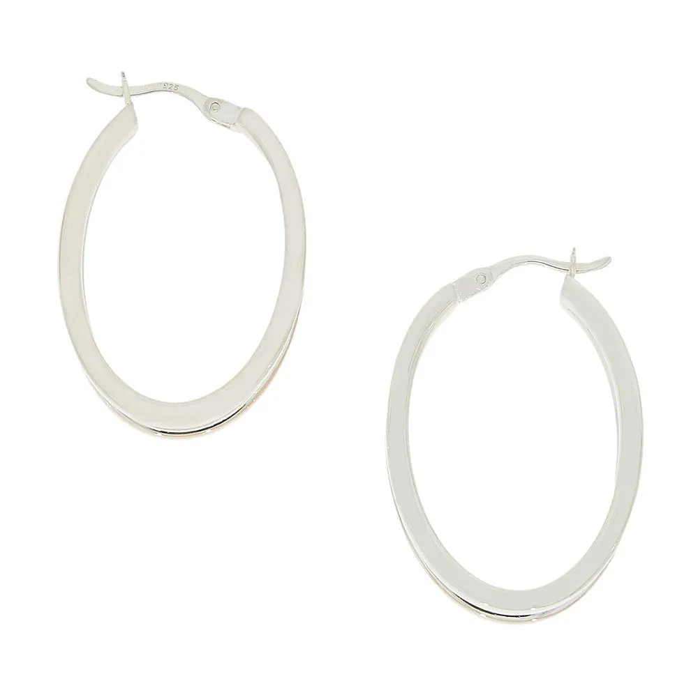 Sterling Silver and Rose Tone Hoop Ladies Earrings