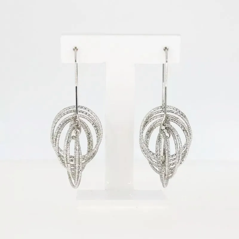Sterling Silver Diamond Cut Multi Ring Spiral Ladies Drop Earrings