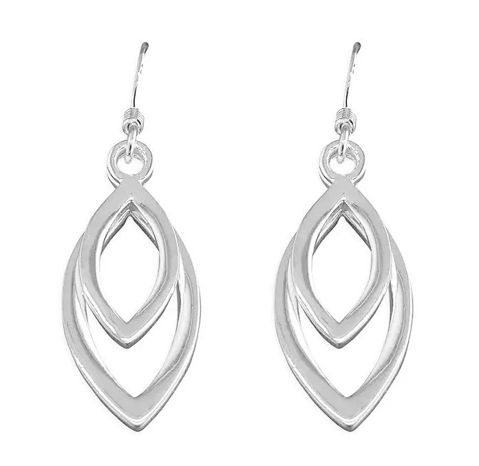 Sterling Silver Double Marquise Design Drop Earrings