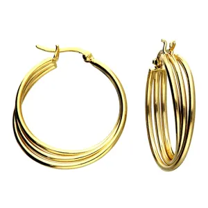 Sterling Silver Gold Plated Triple Twist Hoop Earrings (28mm)