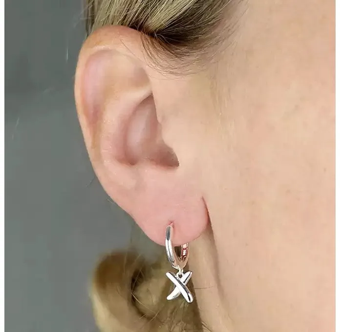 Sterling Silver Huggie Hoop Kiss Charm Earrings