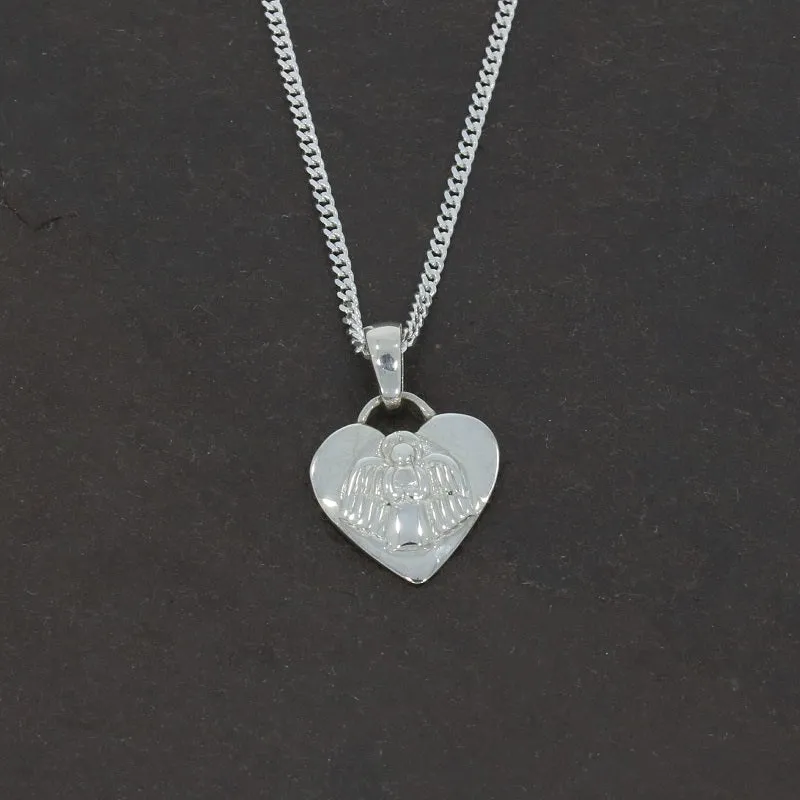 Sterling Silver Ladies Guardian Angel Heart Pendant and Chain