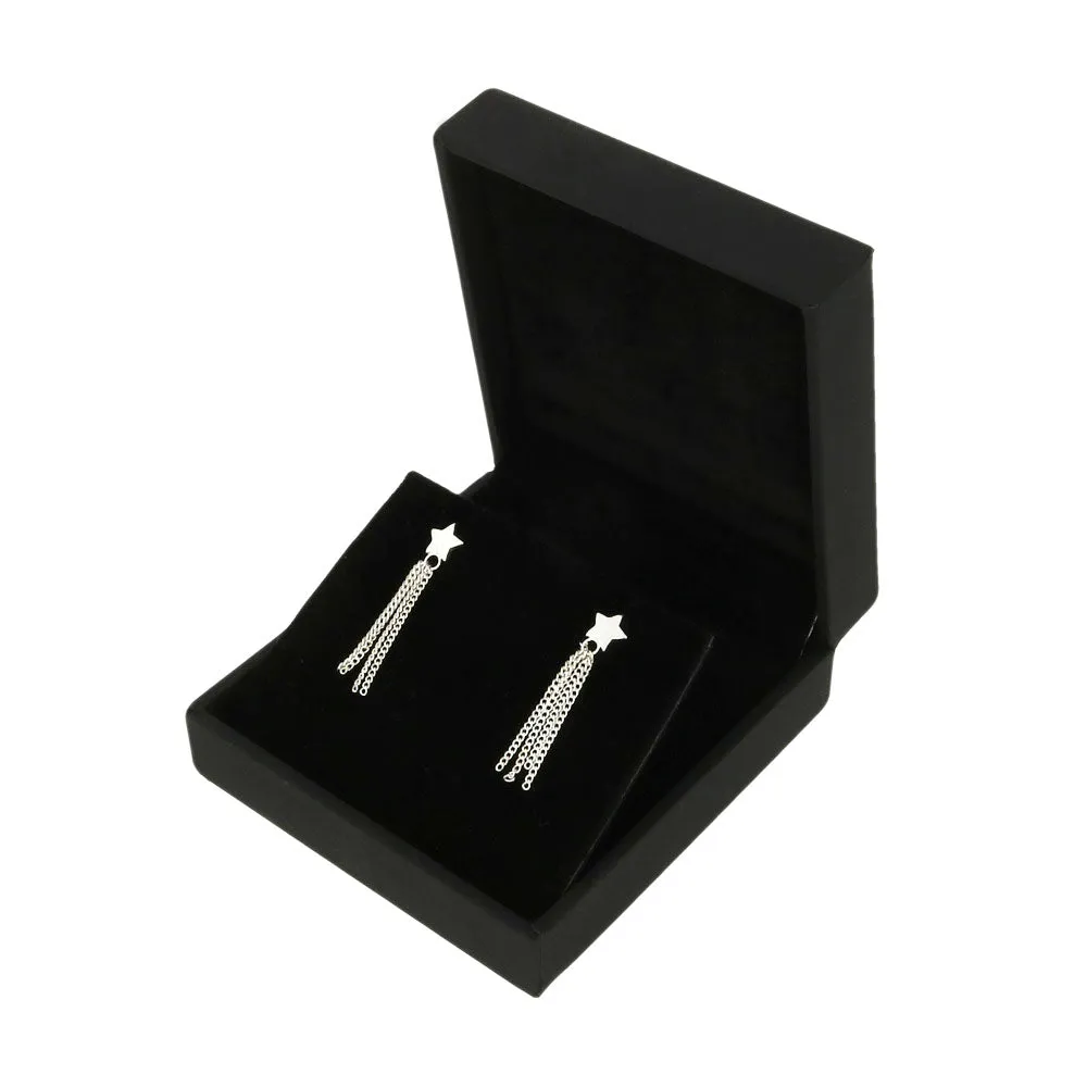 Sterling Silver Ladies Star Stud Tassel Drop Earrings