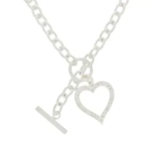 Sterling Silver Ladies T-Bar and Crystal Set Heart Link Necklace