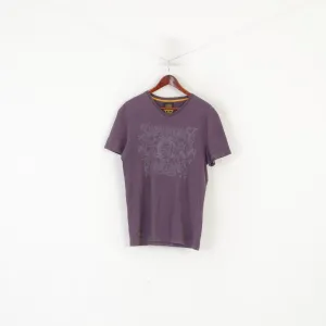 Superdry Men XL (L) Shirt Purple Faded Cotton Graphic Spartan V Neck Top