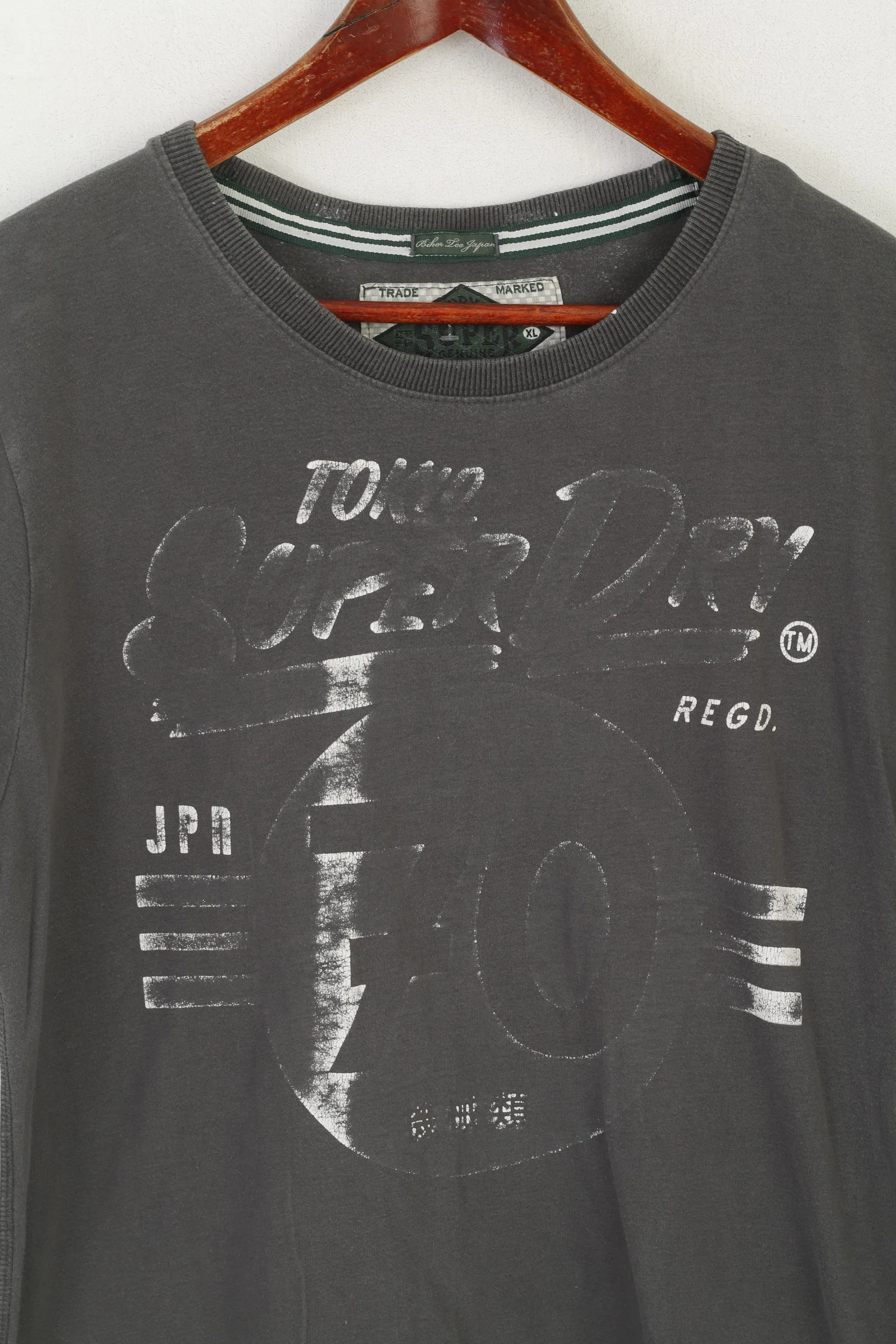 Superdry Men XL Shirt Green Faded Cotton Motorbike Goods Vintage Top