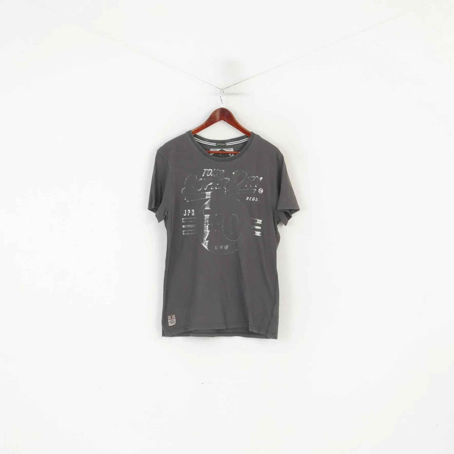 Superdry Men XL Shirt Green Faded Cotton Motorbike Goods Vintage Top