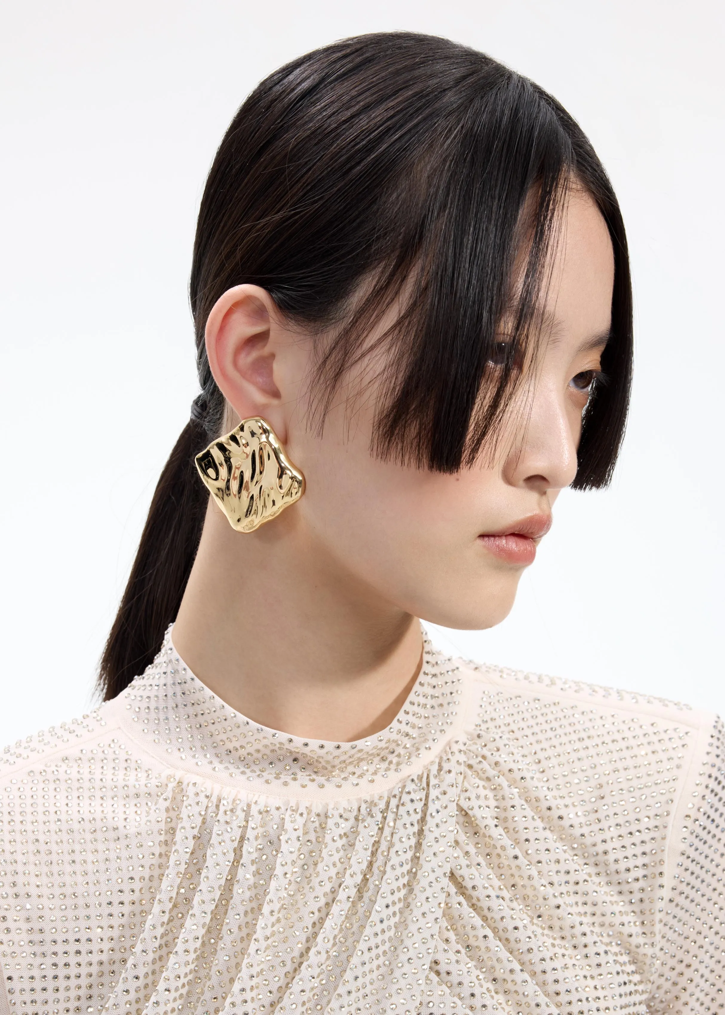 Textured Gold Square Earrings Self Portrait
