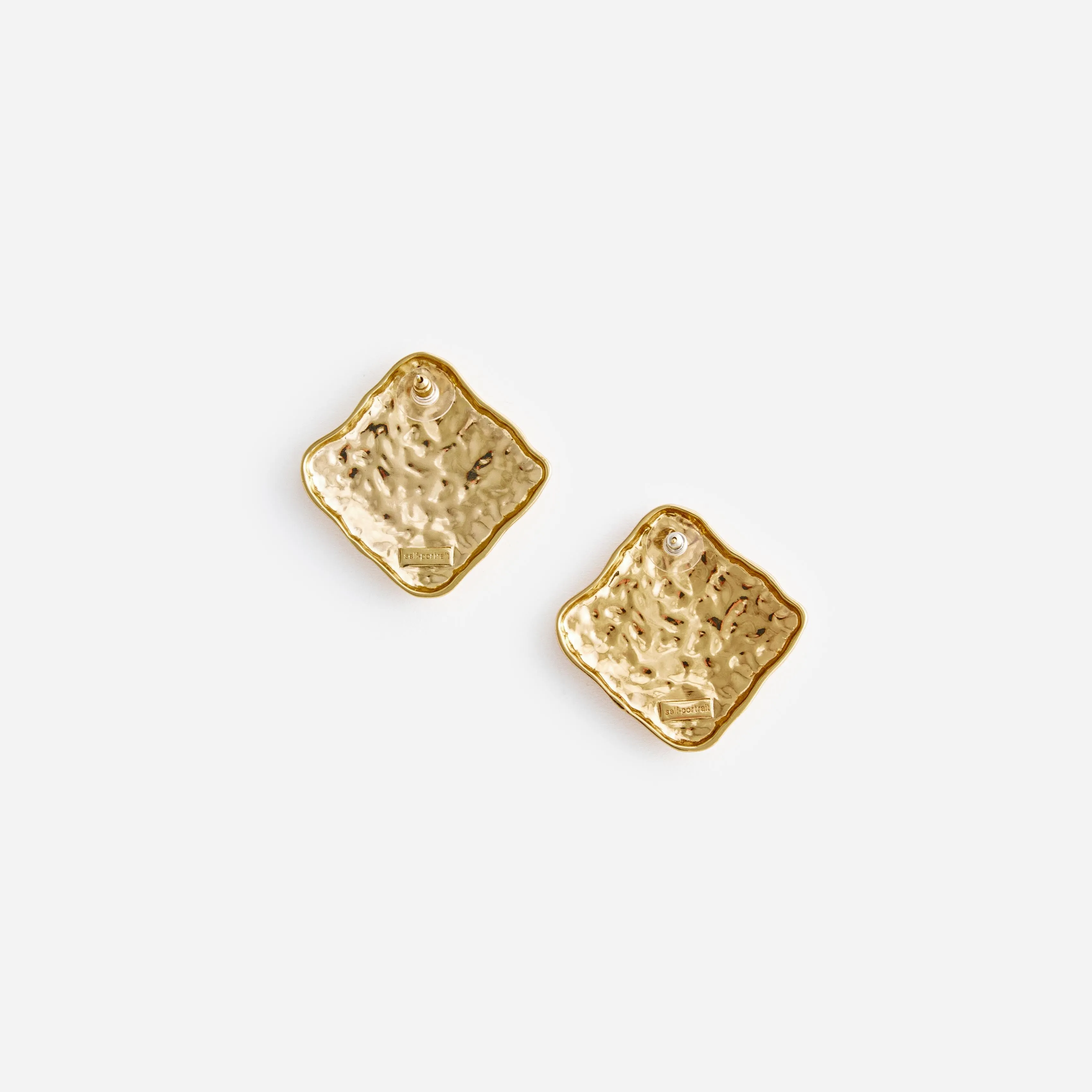 Textured Gold Square Earrings Self Portrait