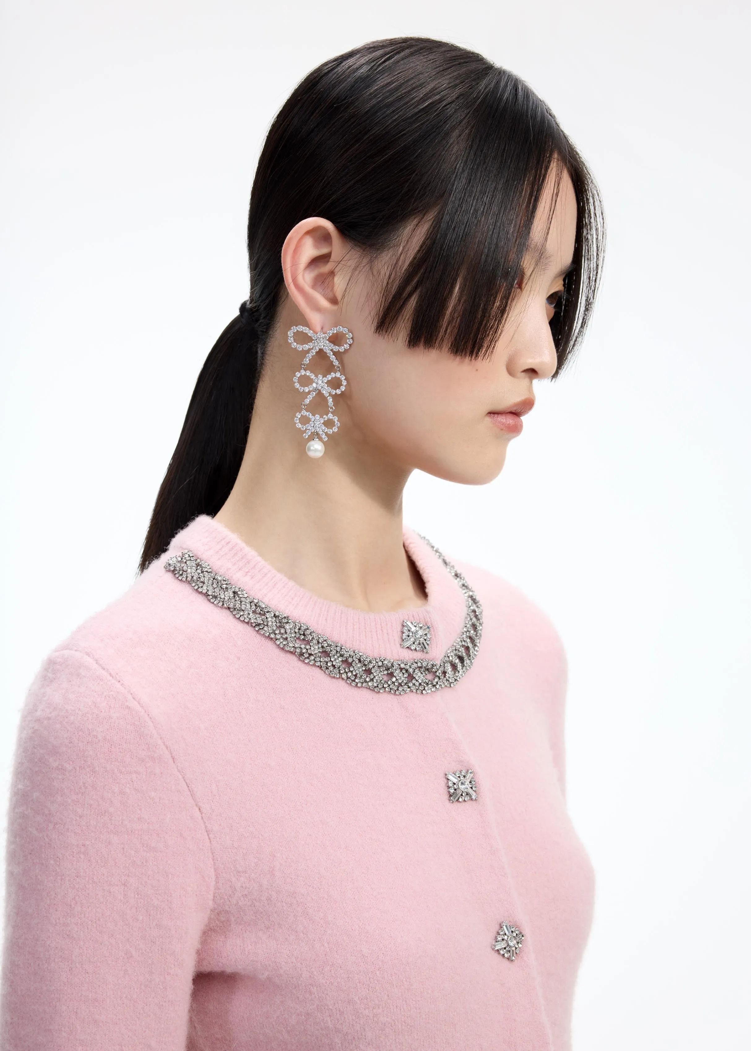 Tiered Crystal Bow Earrings Self Portrait