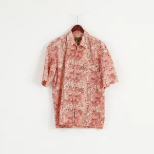 Timberland Men L Casual Shirt Orange Cotton Outdoor Short Sleeve Detailed Buttons Top