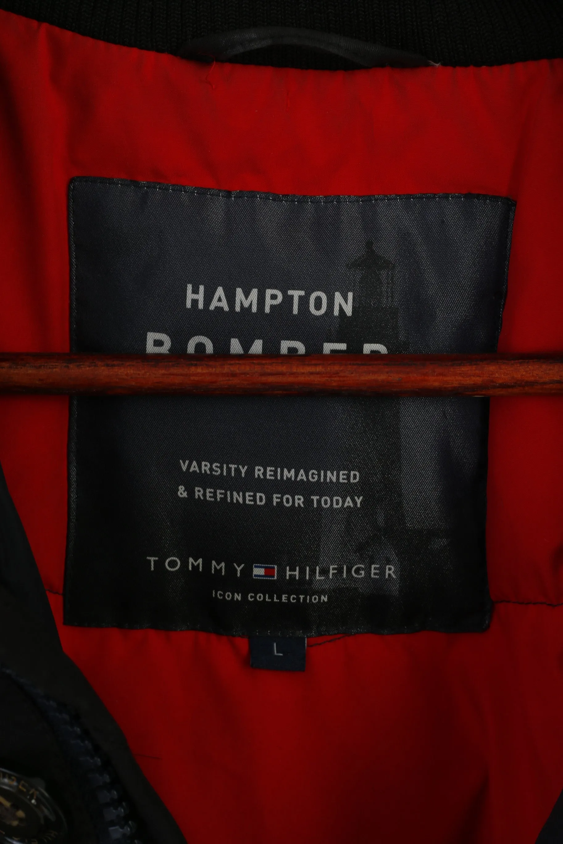 Tommy Hilfiger Men L Jacket Black Hampton Bomber Full Zipper Padded Classic Top