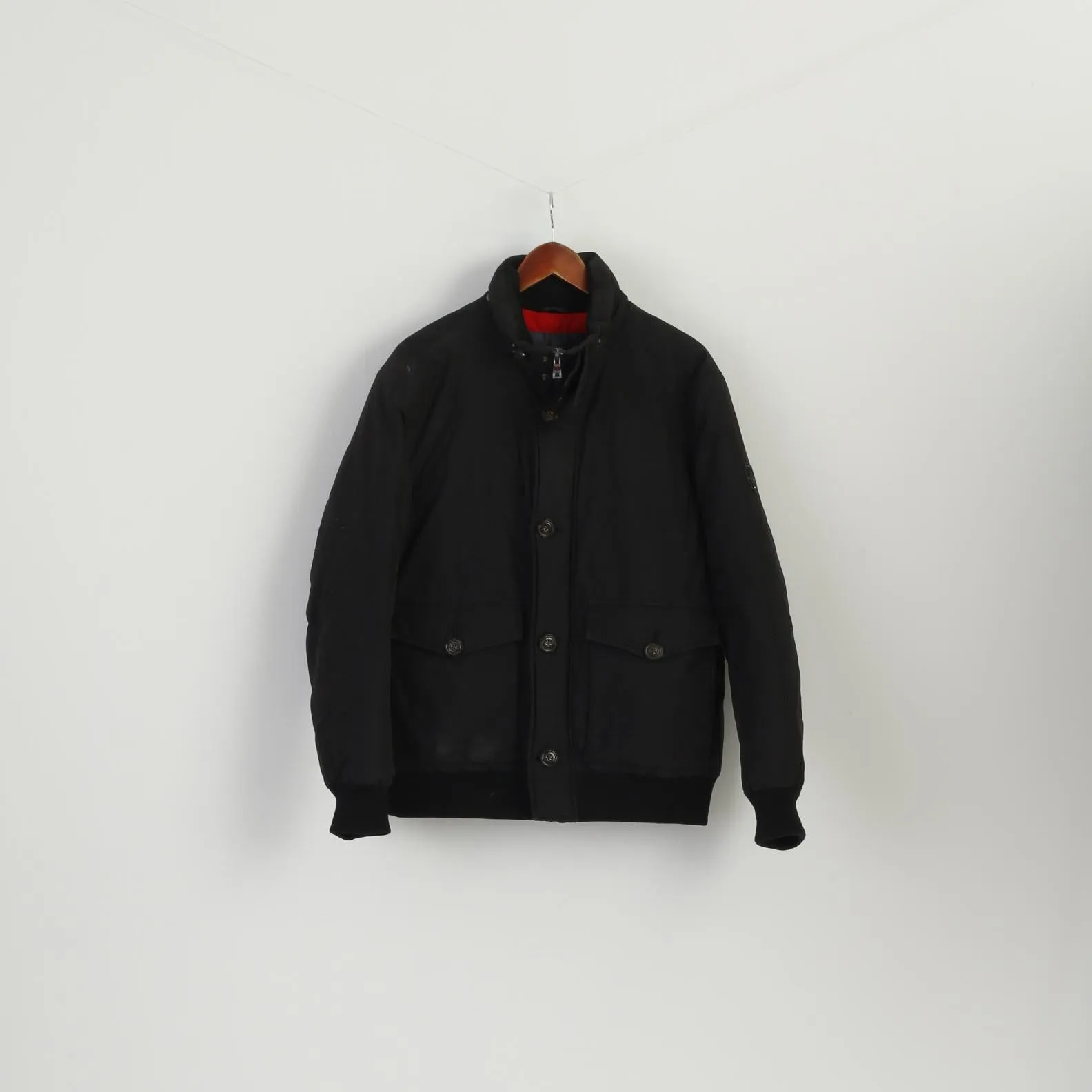 Tommy Hilfiger Men L Jacket Black Hampton Bomber Full Zipper Padded Classic Top