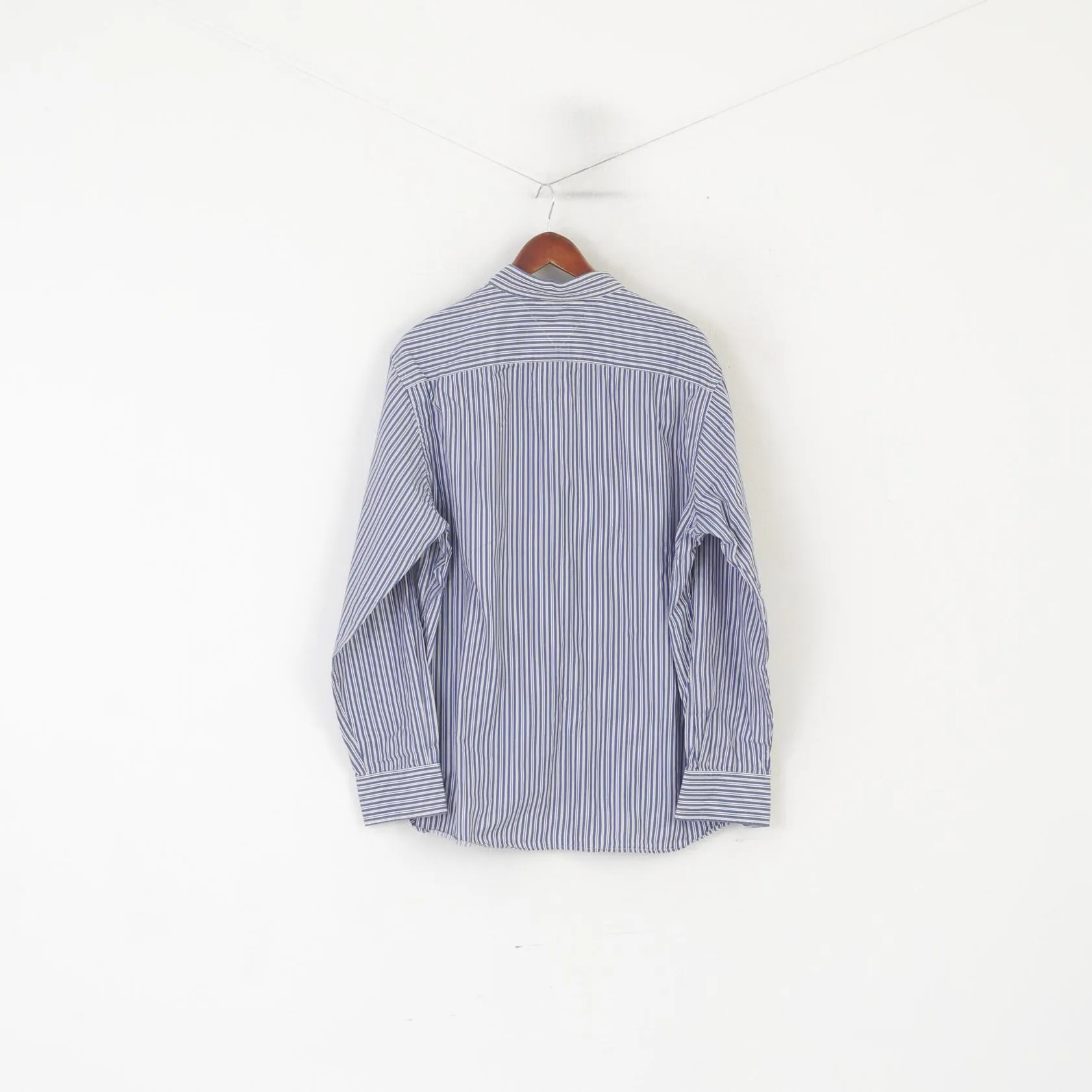 Tommy Hilfiger Men XL Casual Shirt Blue Cotton Striped Button Down Collar Top