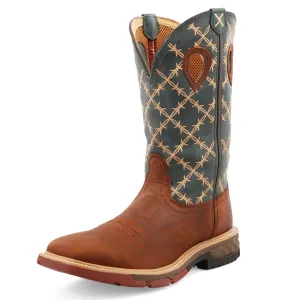 Twisted X Men's 12" Western Pull-On Work Boot-Green Top