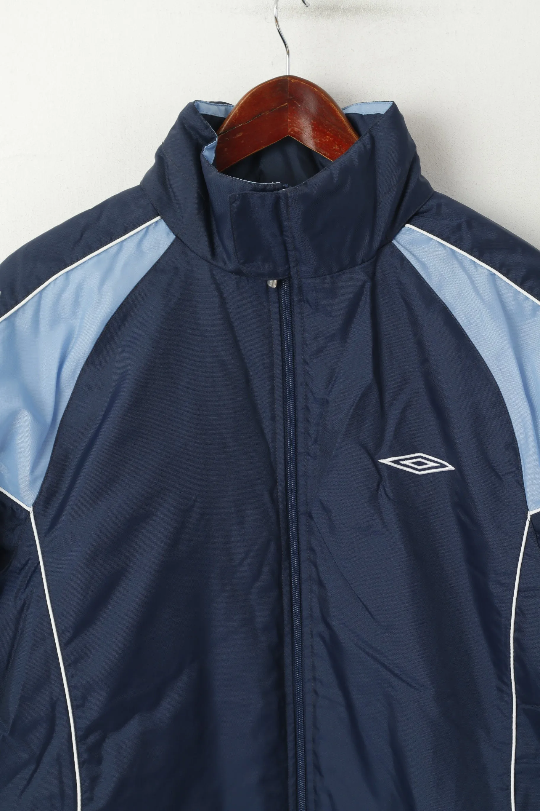 Umbro Men S Jacket Blue Vintage Nylon Waterproof Lightly Padded Hidden Hood Top