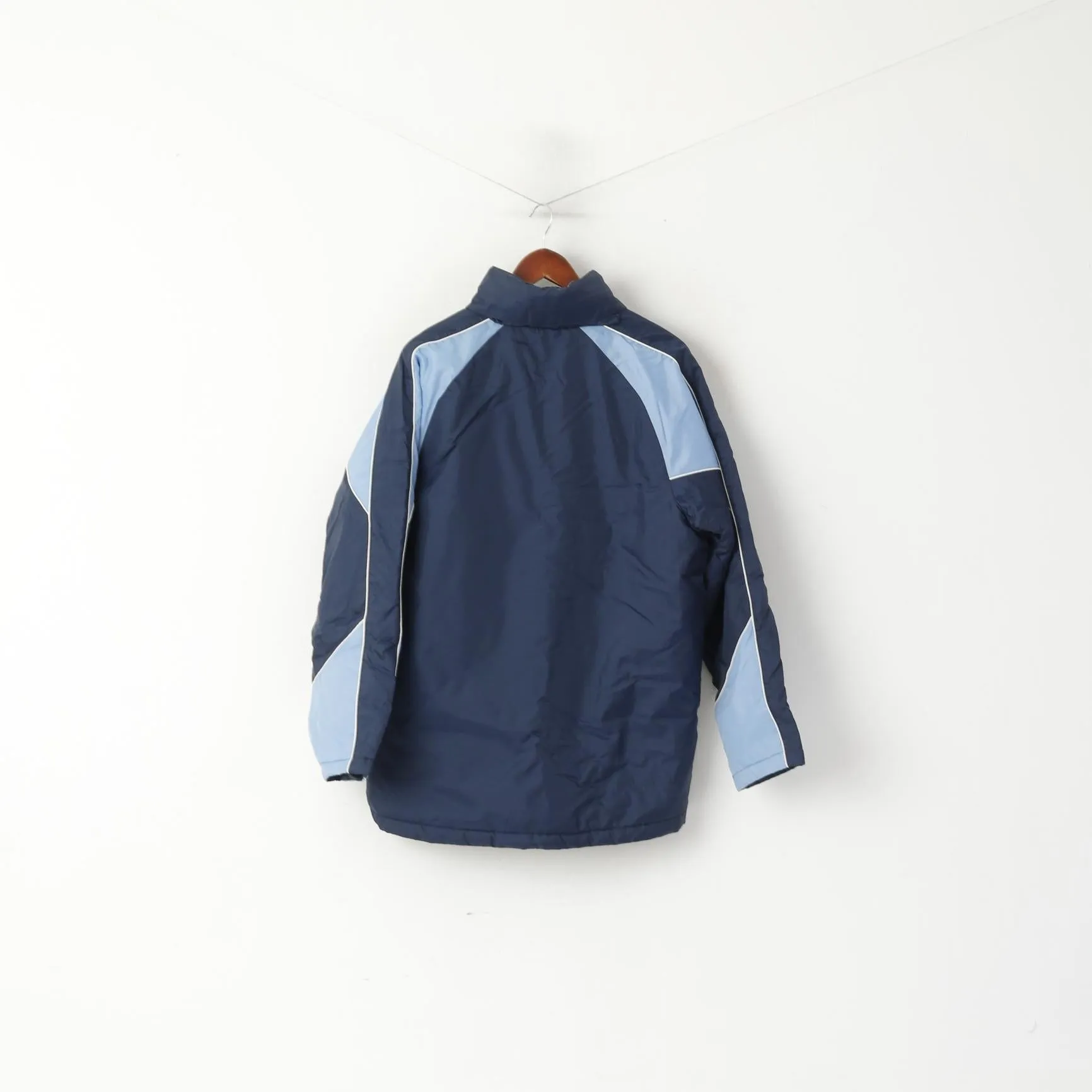 Umbro Men S Jacket Blue Vintage Nylon Waterproof Lightly Padded Hidden Hood Top