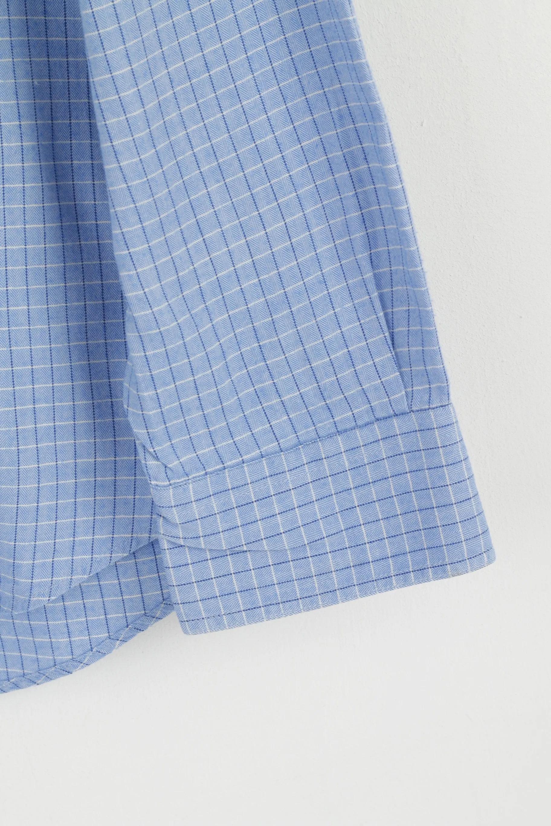 Valentino Sport Men L Casual Shirt Blue Check Cotton Long Sleeve Italy Top