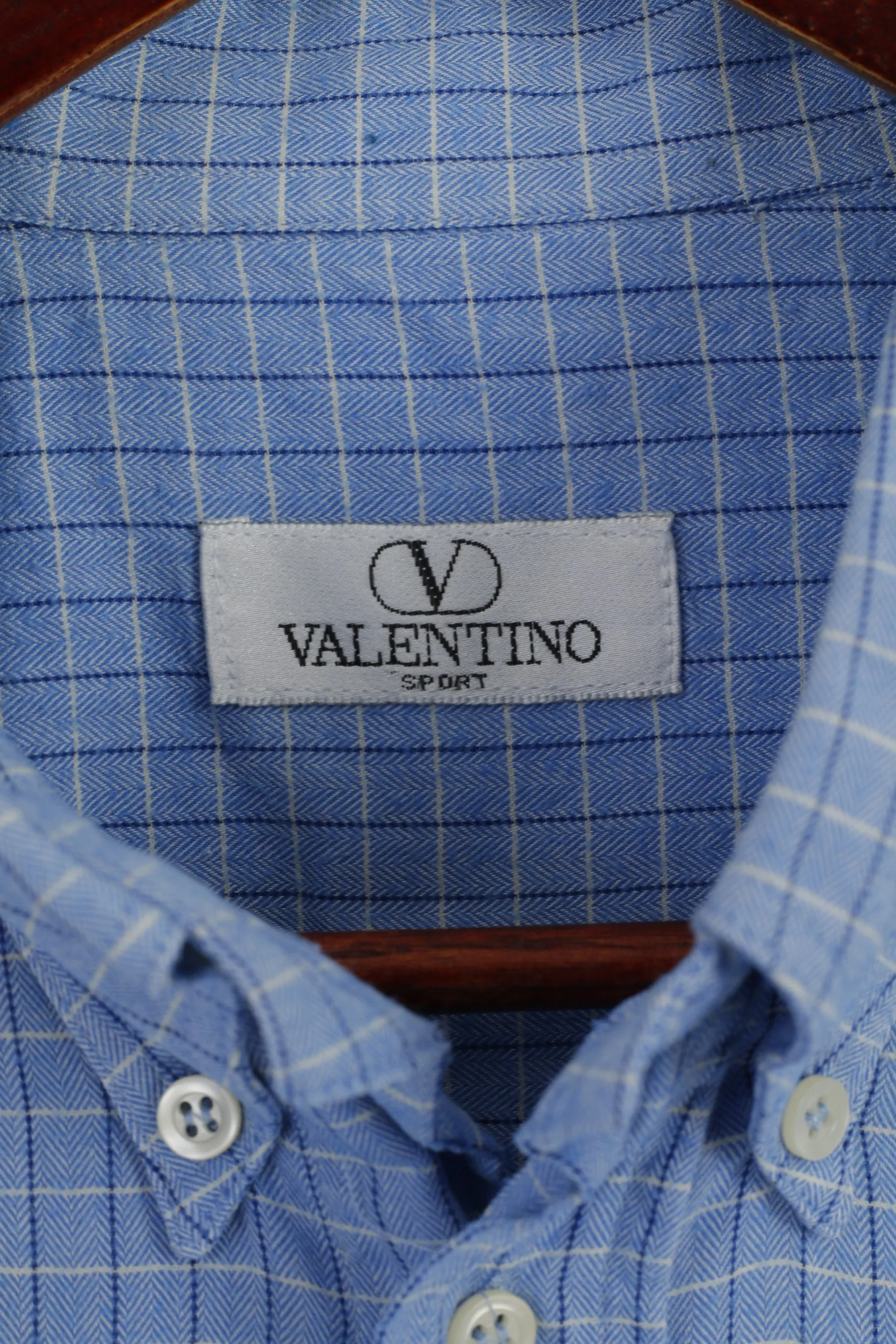 Valentino Sport Men L Casual Shirt Blue Check Cotton Long Sleeve Italy Top