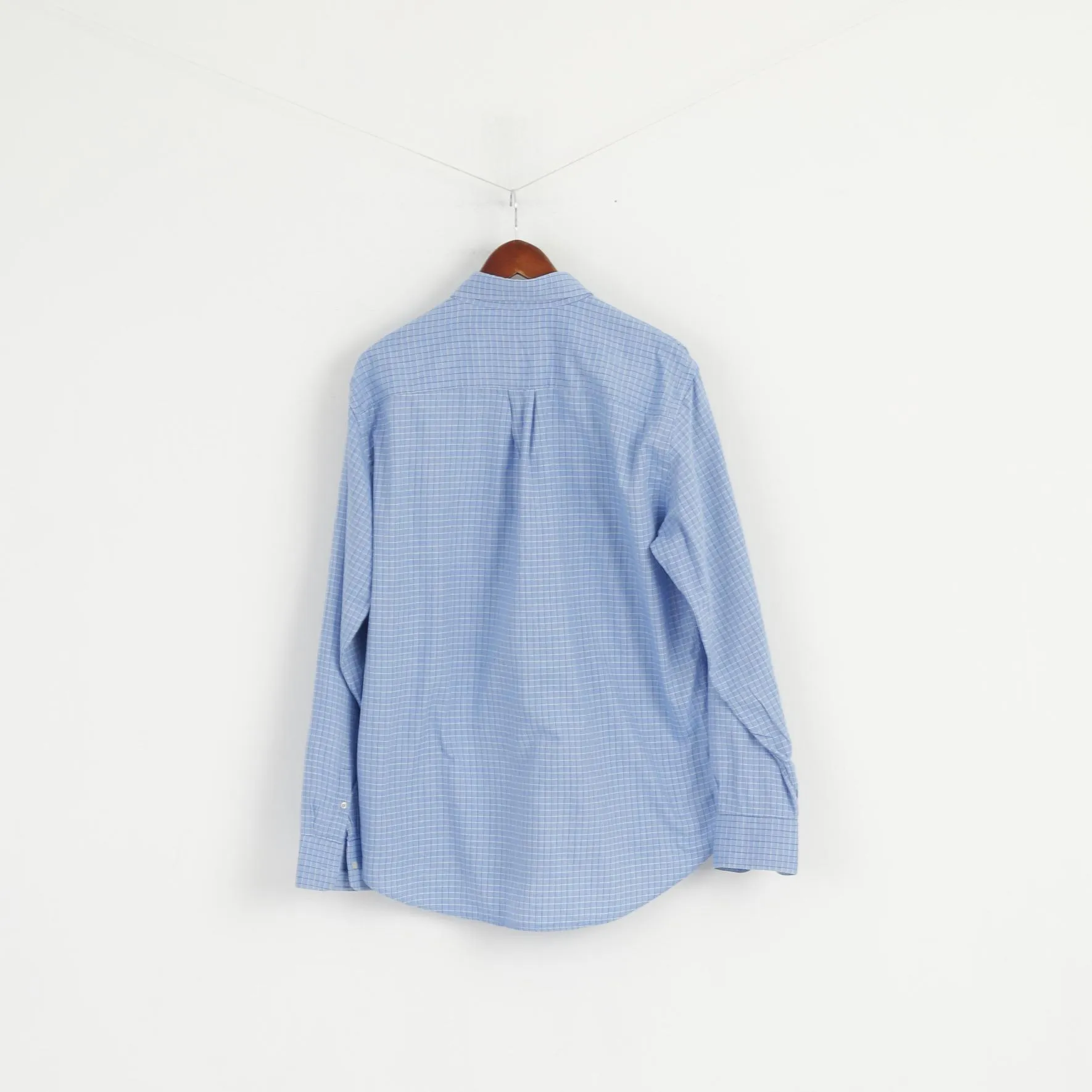 Valentino Sport Men L Casual Shirt Blue Check Cotton Long Sleeve Italy Top