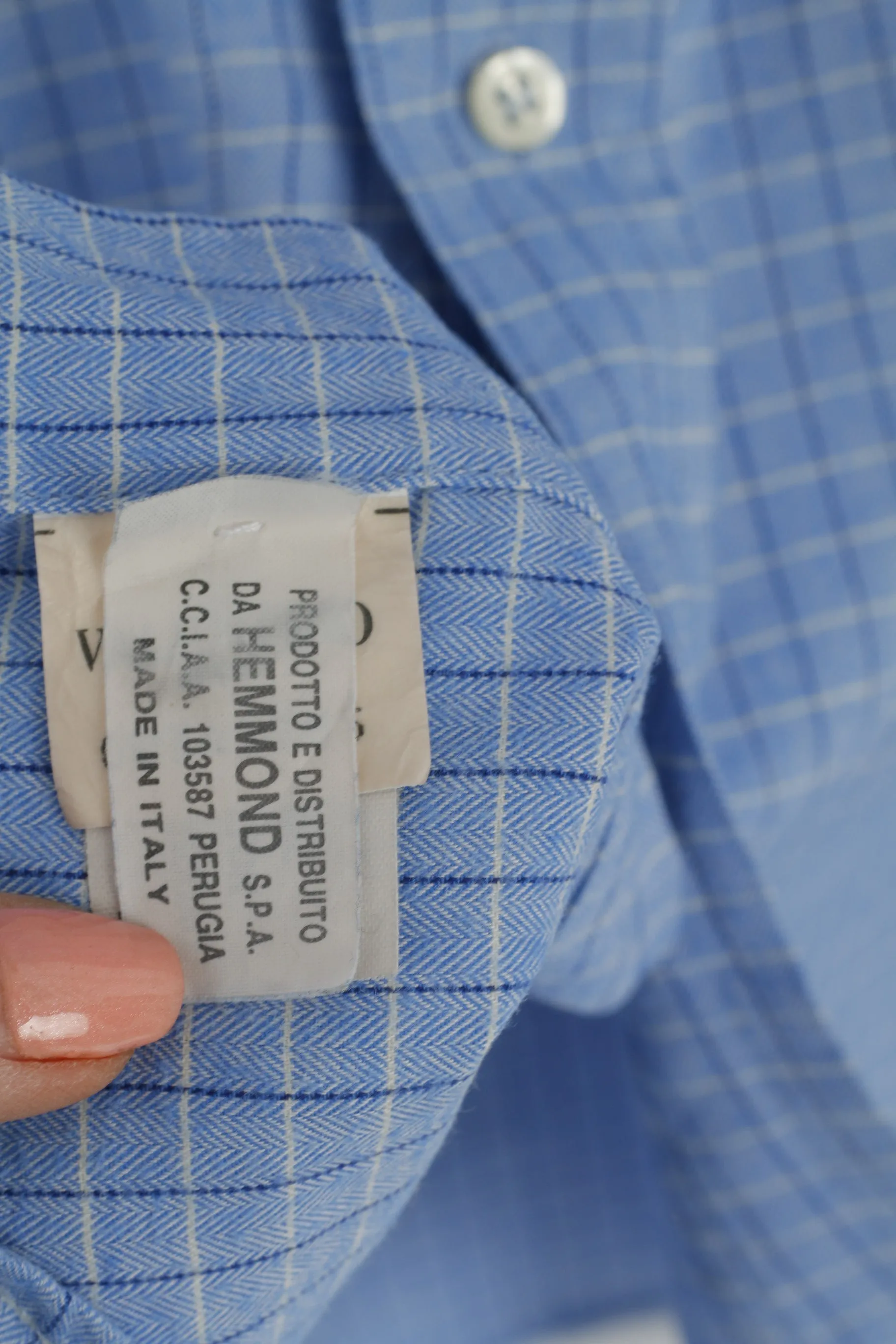 Valentino Sport Men L Casual Shirt Blue Check Cotton Long Sleeve Italy Top