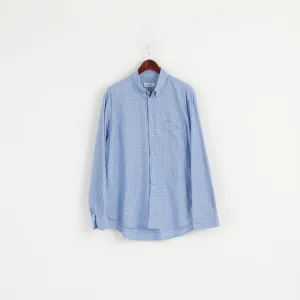 Valentino Sport Men L Casual Shirt Blue Check Cotton Long Sleeve Italy Top