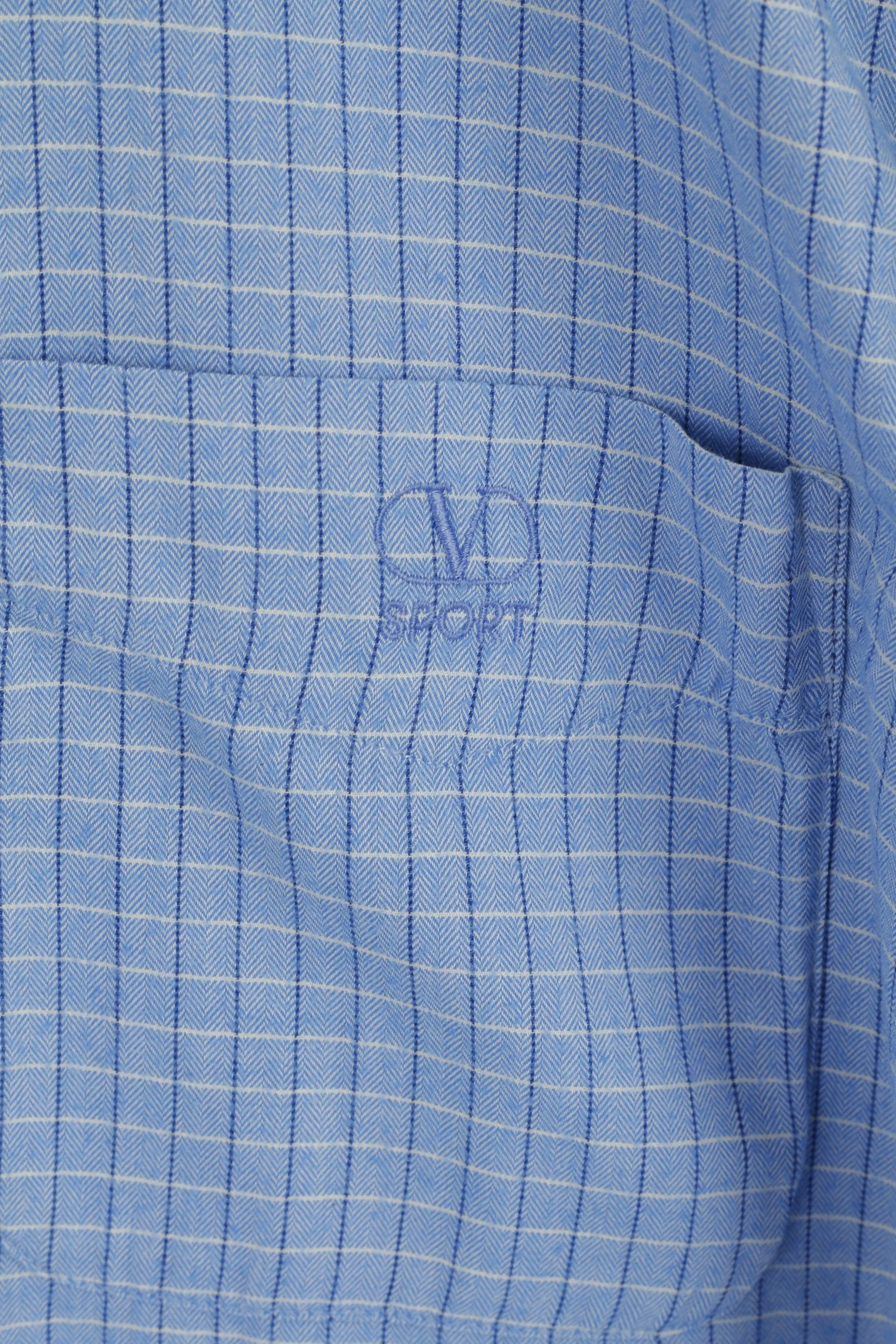 Valentino Sport Men L Casual Shirt Blue Check Cotton Long Sleeve Italy Top