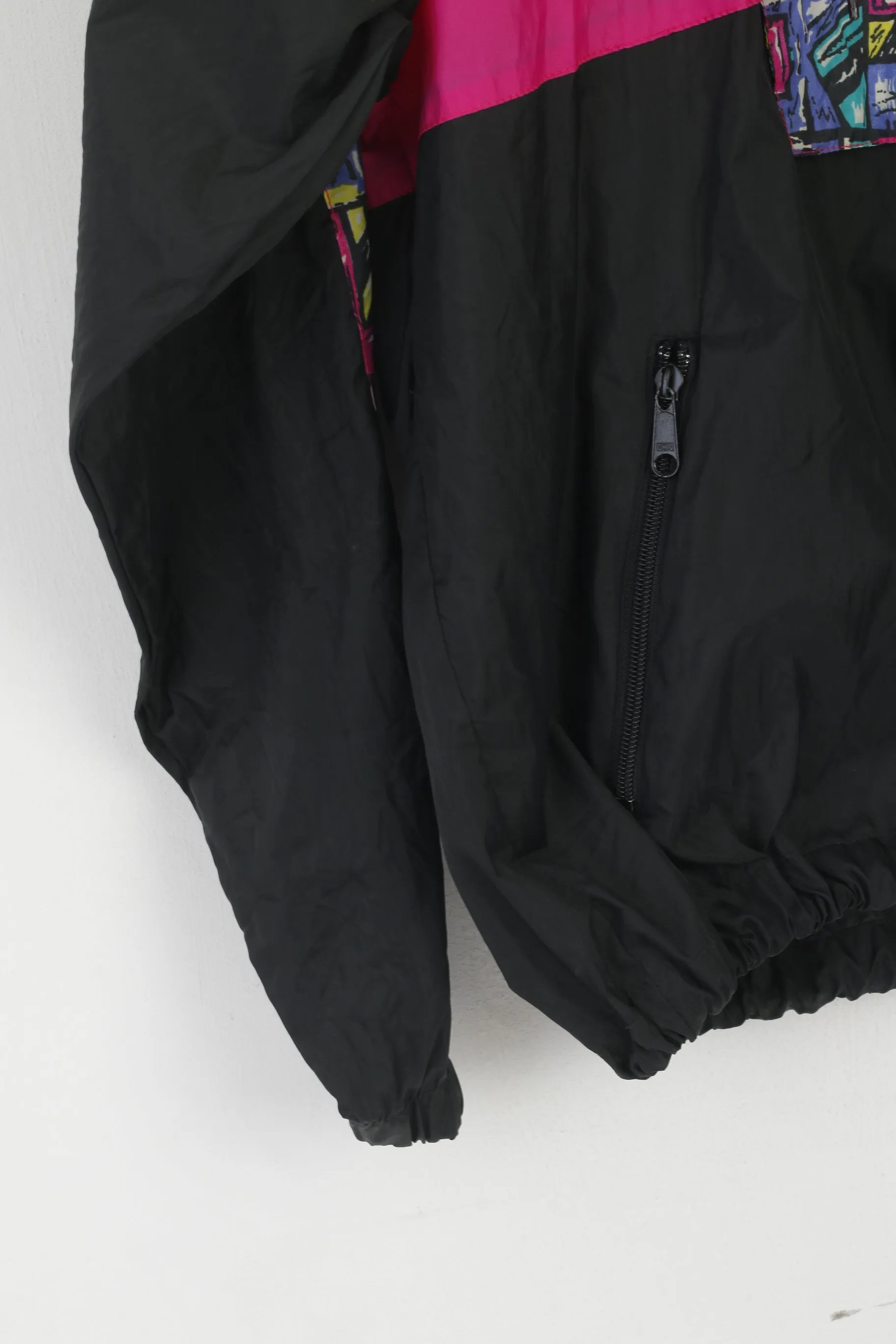 Vintage Men L Pullover Jacket Black Pink Vintage Nylon Waterproof Hidden Hood