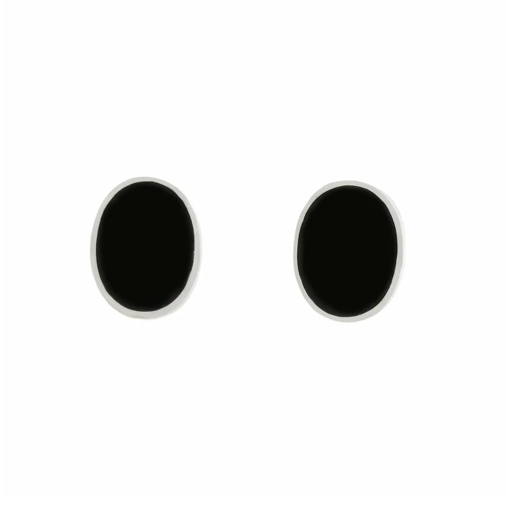 Whitby Jet Sterling Silver Oval Stud Earrings