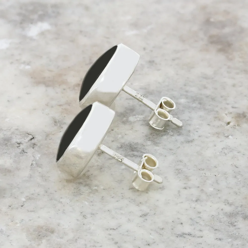 Whitby Jet Sterling Silver Oval Stud Earrings
