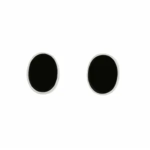 Whitby Jet Sterling Silver Oval Stud Earrings