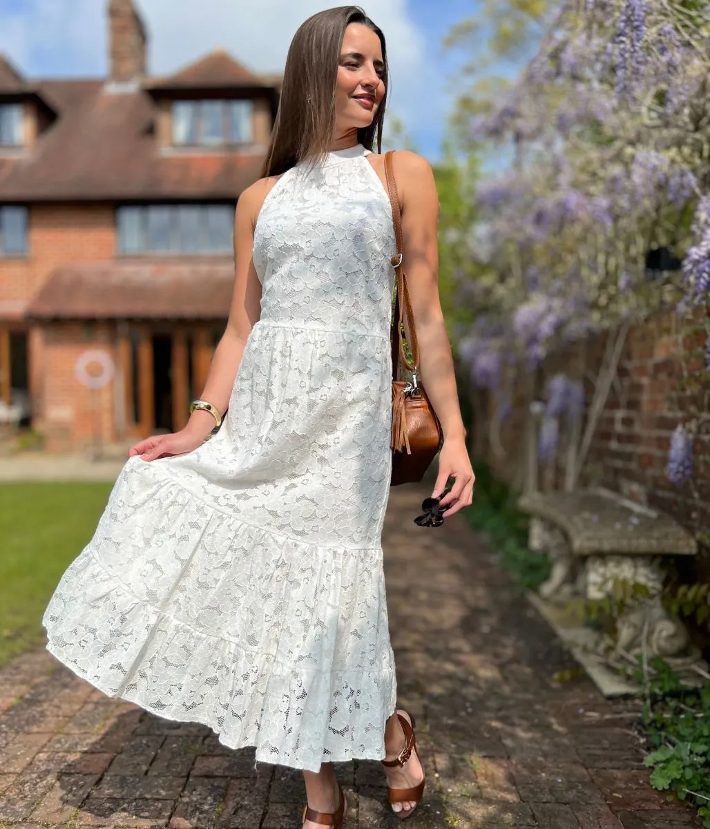 White Lace Halter Neck Dress
