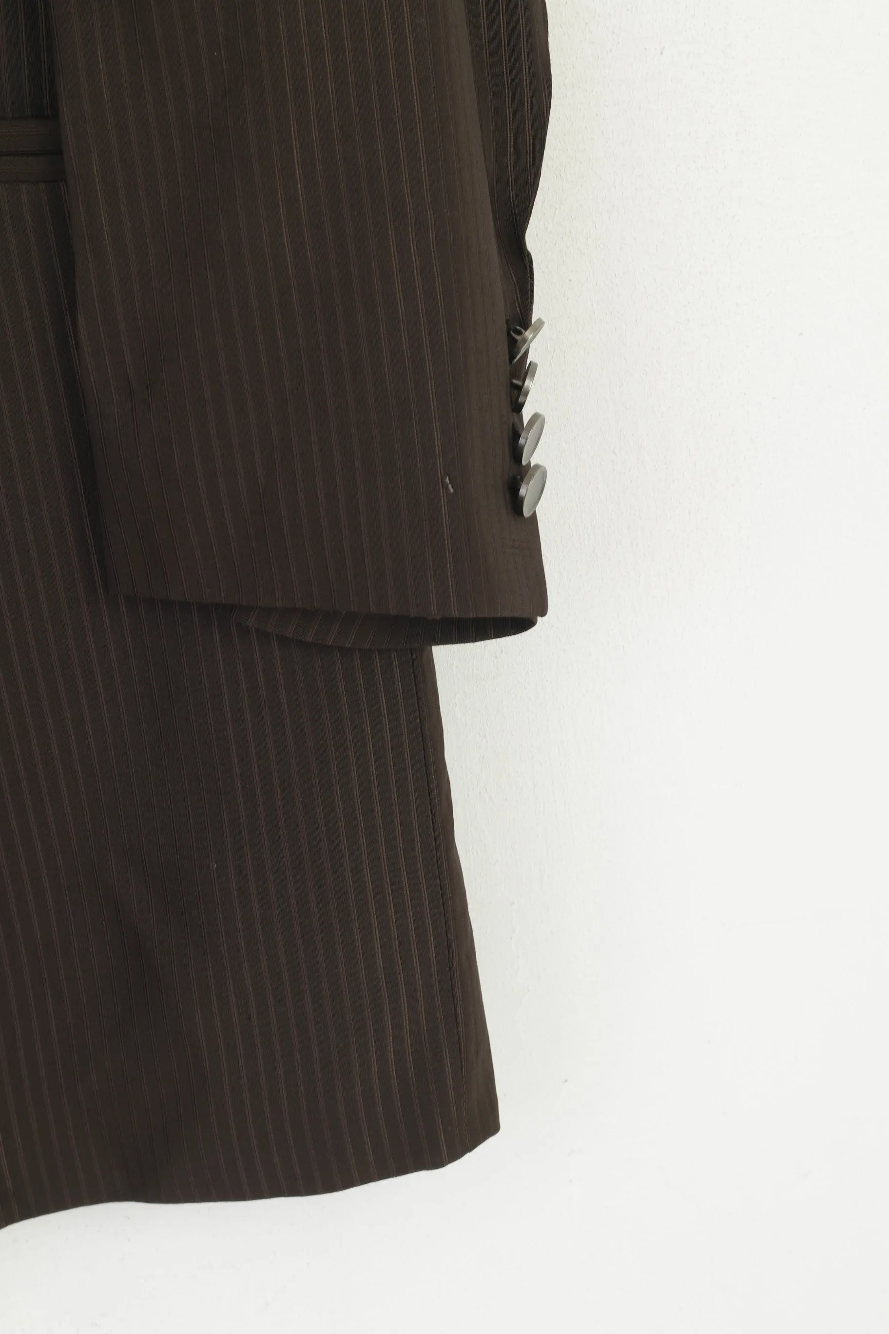 Wilvorst Men 56 46 Blazer Brown Wool Striped Shiny Long Single Breasted Jacket