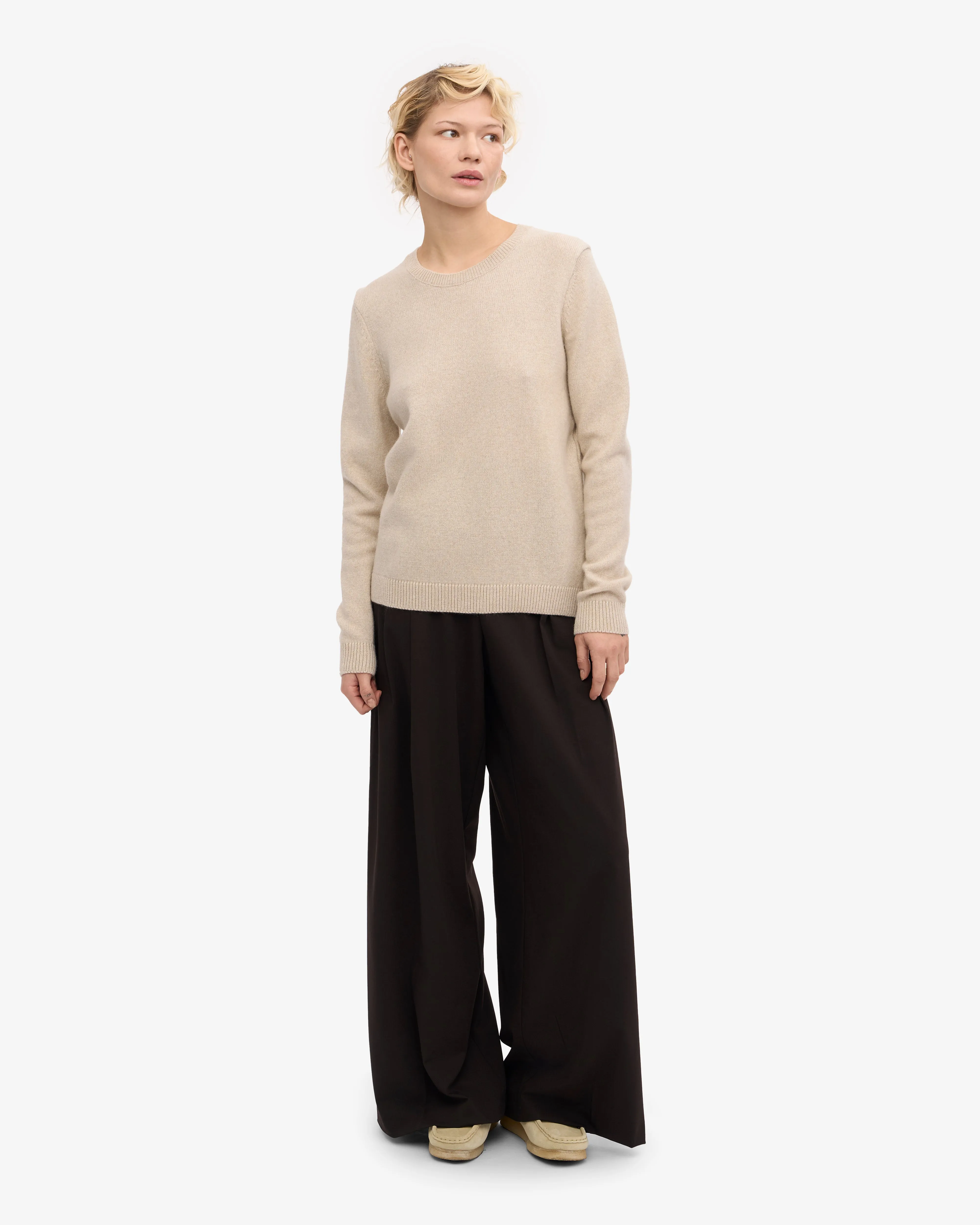 Women Classic Merino Wool Crew - Ivory White