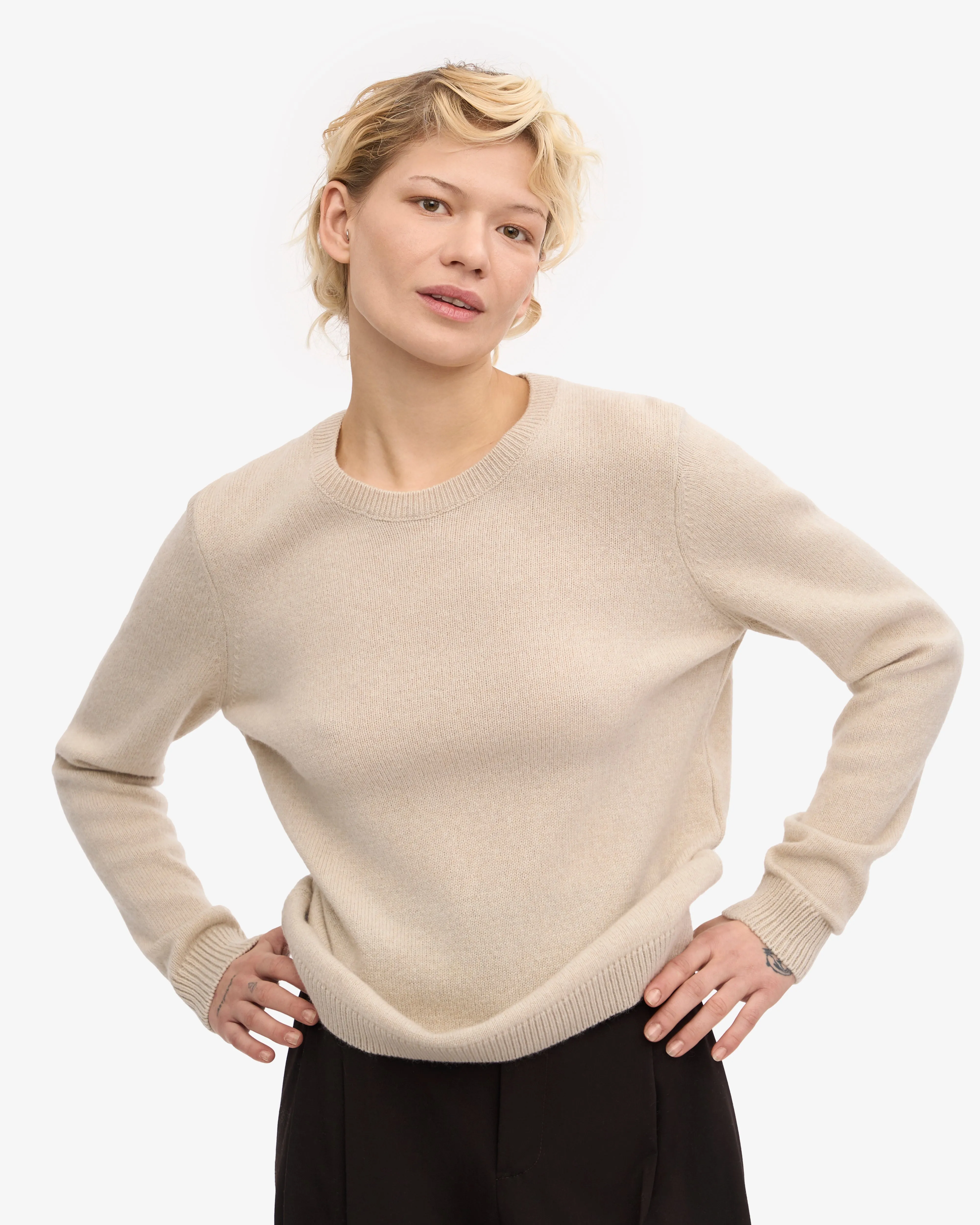 Women Classic Merino Wool Crew - Ivory White