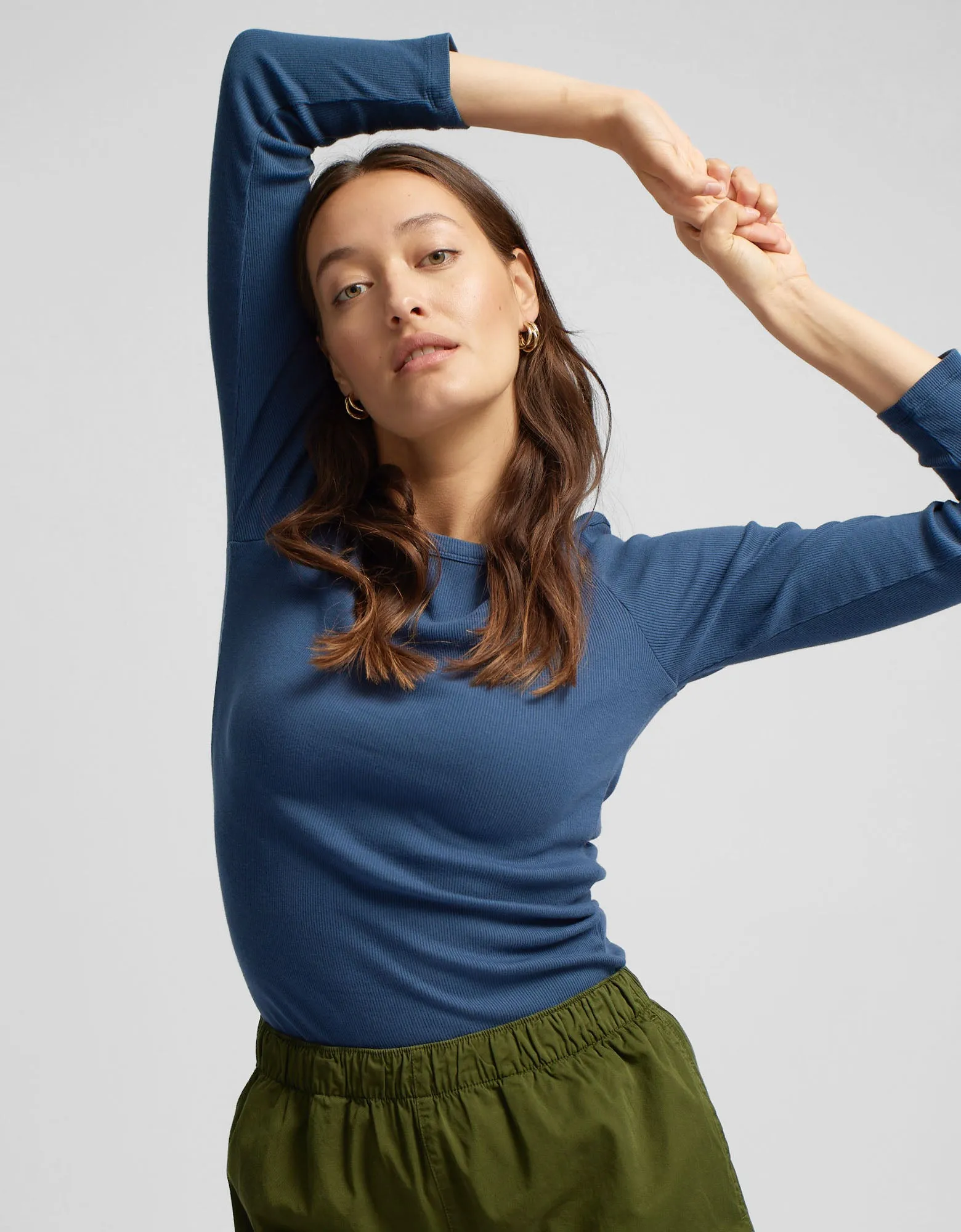 Women Organic Rib LS T-Shirt - Light Aqua