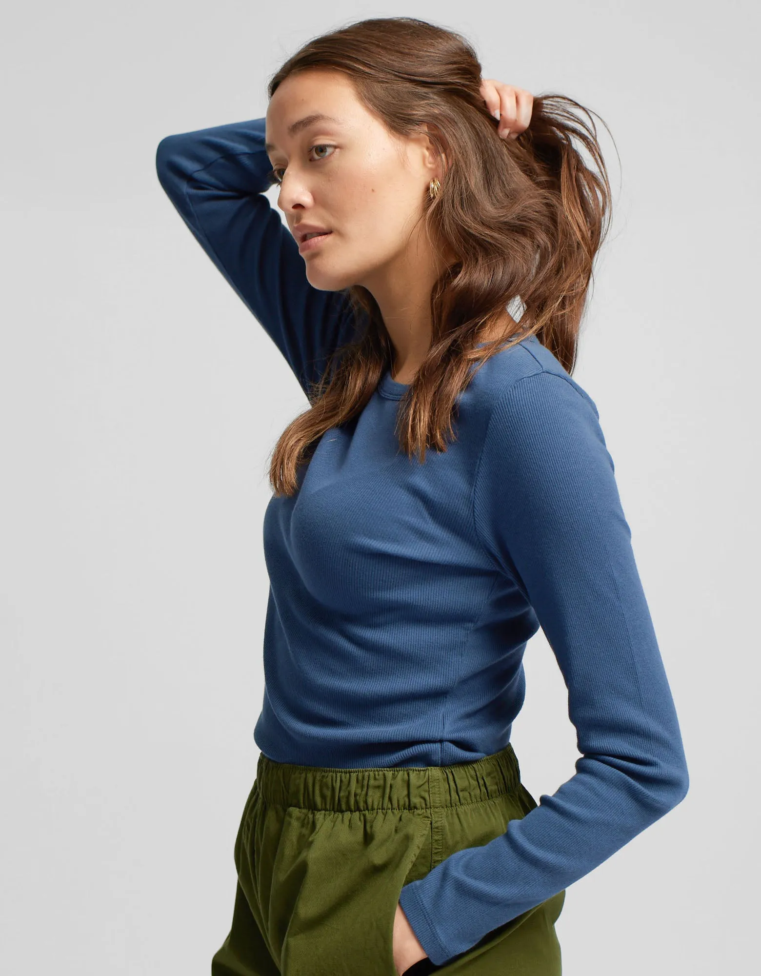 Women Organic Rib LS T-Shirt - Light Aqua