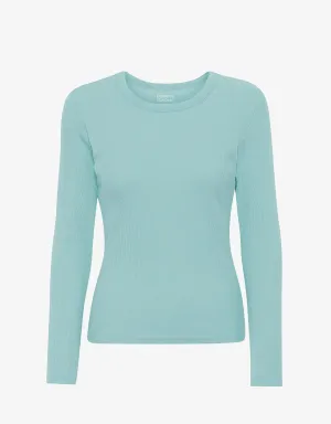 Women Organic Rib LS T-Shirt - Teal Blue