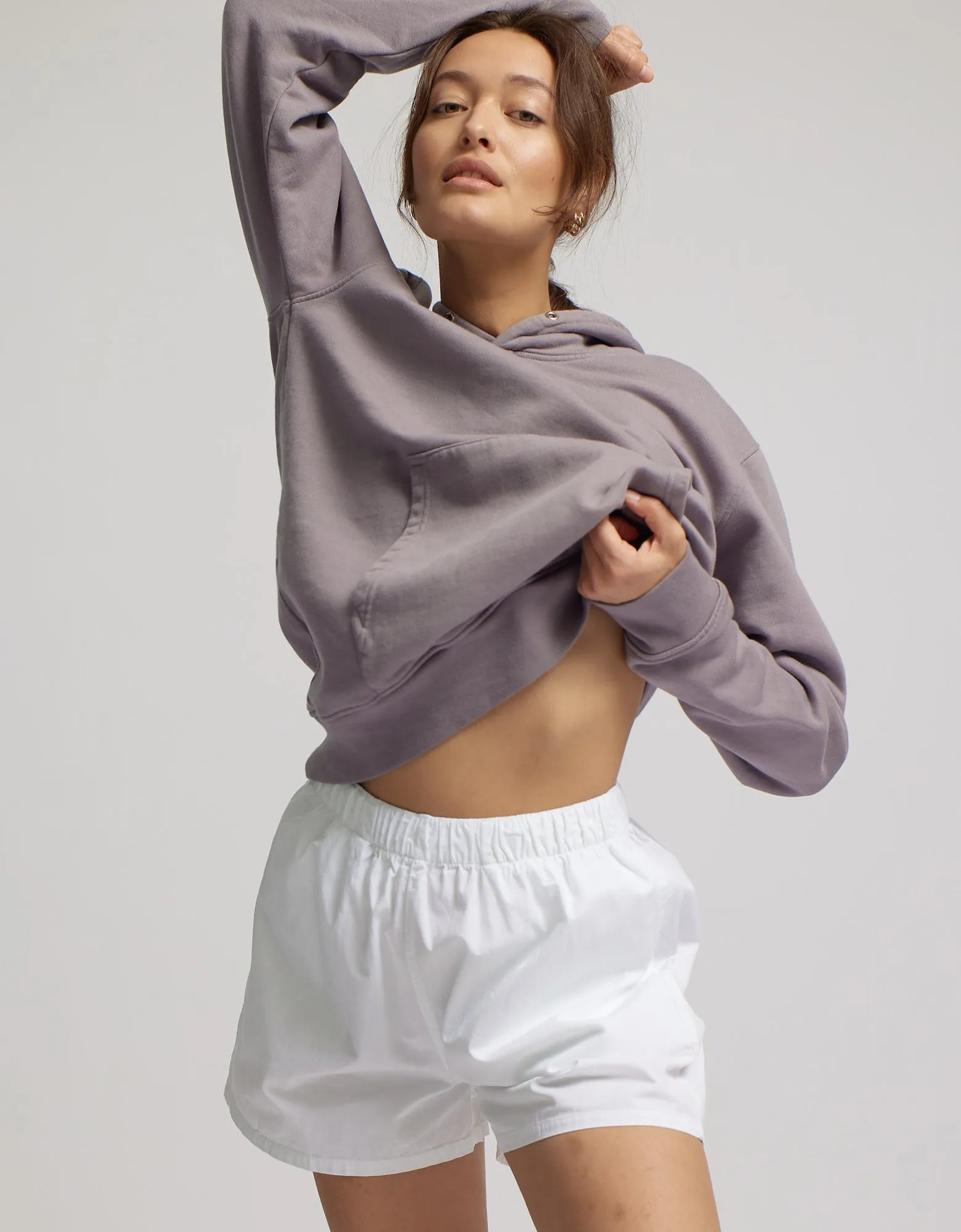Women Organic Twill Shorts - Oyster Grey